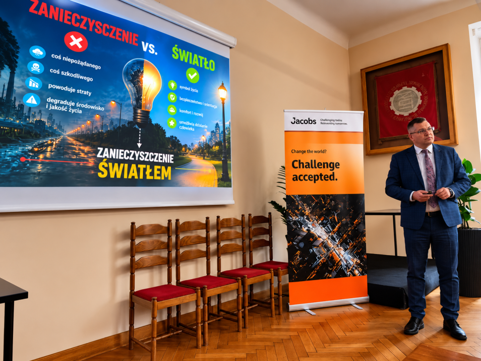 Dr hab. inż. Przemysław Tabaka podczas seminarium „Zanieczyszczenie światłem w kontekście projektowania oświetlenia”